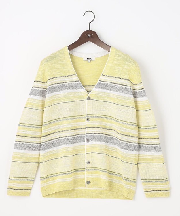 JOSEPH ABBOUD 【サスティナブル】スラブギマボーダー カーディガン 黄緑系2