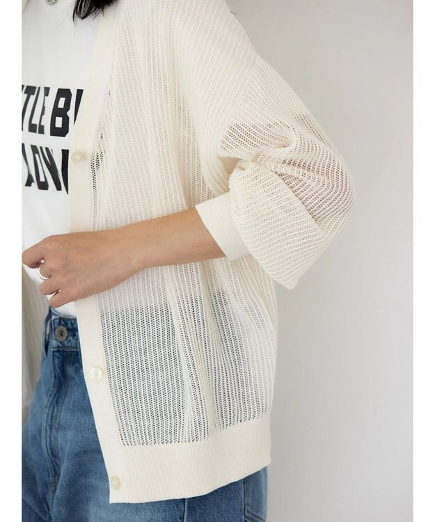 AMERICAN HOLIC メッシュＶネックニットカーディガン Off White