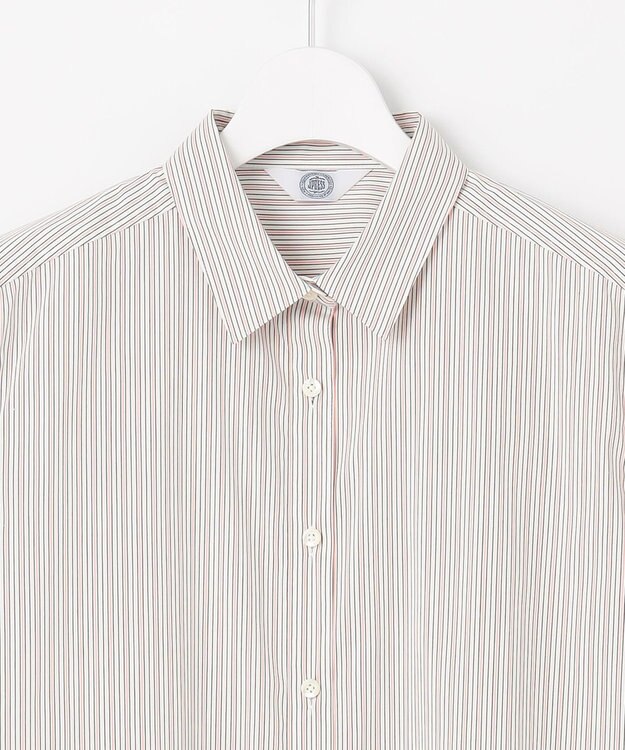 J.PRESS LADIES L 【洗える】BEZコットンナイロン ストライプ シャツカラー ブラウス ピンク×ホワイトストライプ系1