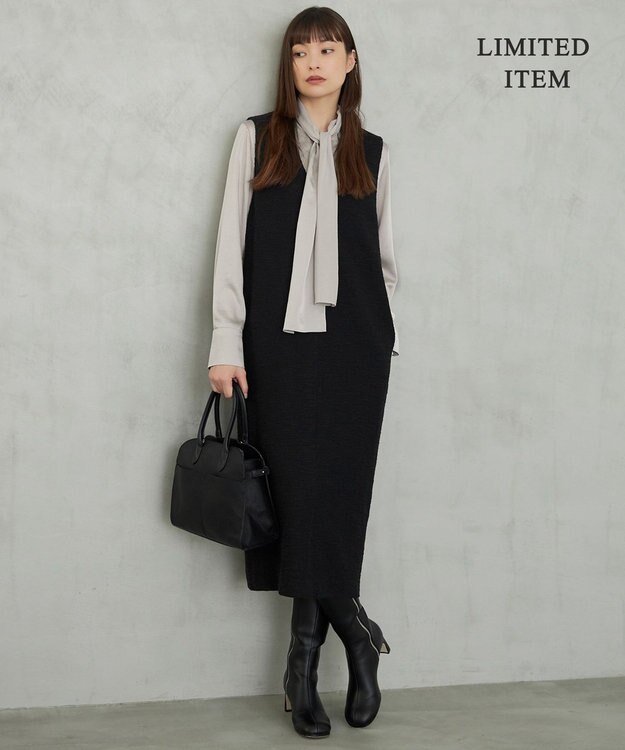 ICB L 【WEB限定・洗える】 ツイードインレイ ジャンパースカート ワンピース ブラック系