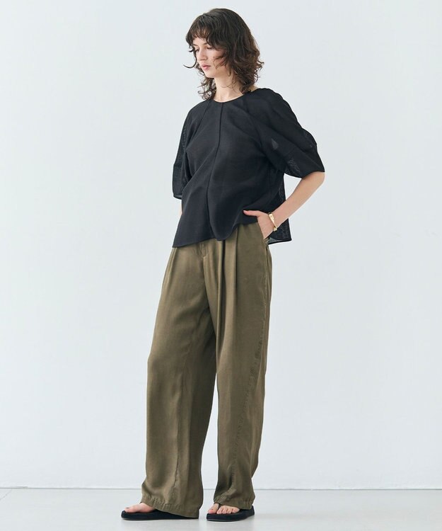 BEIGE， LIATRIS / バックリボン ハーフスリーブブラウス Black