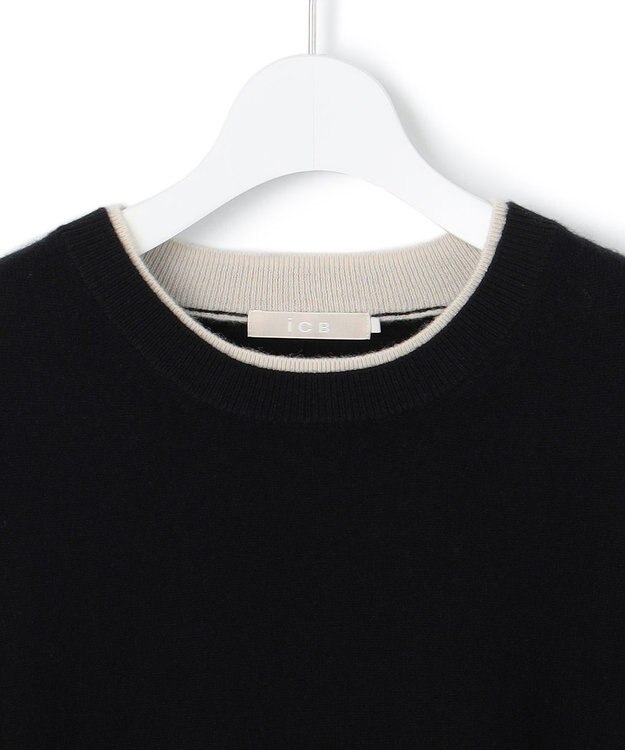 ICB 【新色追加】ソフトカシミヤミックス クルーネックニット ブラック［トープ配色］