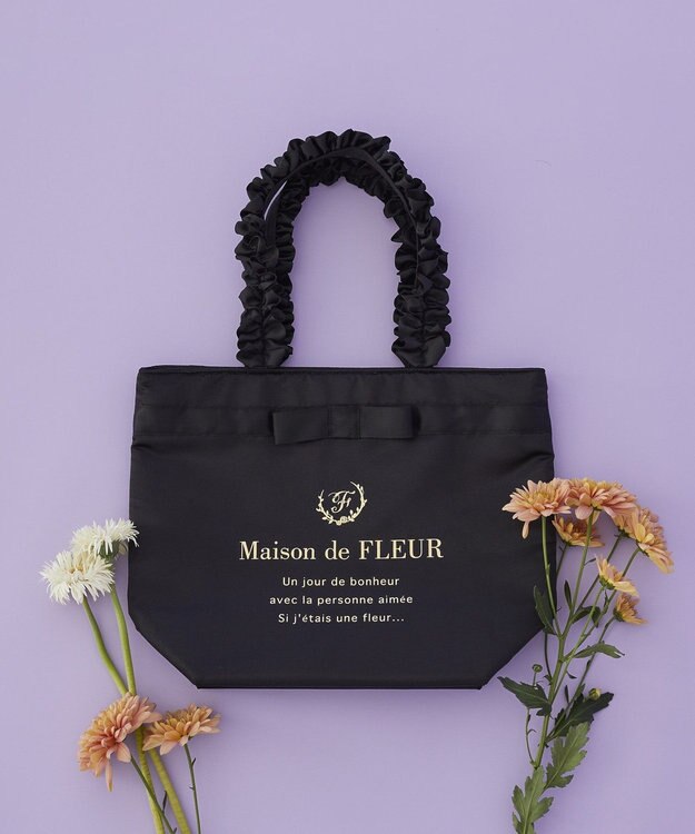 Maison de FLEUR ブランドロゴフリルハンドルトートMバッグ Black