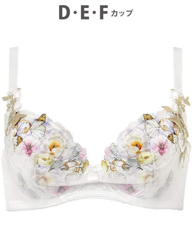 WACOAL 【リボンブラ 脇すっきり】 ブラジャー 脇高設計 着やせシルエット 動いても谷間キープ Gカップまで対応 大きいサイズ レディース BXB483 /ワコール アイボリー