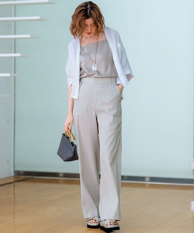 23区 L 【洗える】LIBECOリネン クロップド シャツ ホワイト系