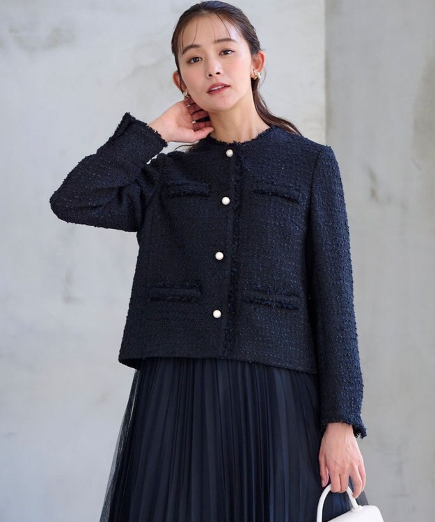 組曲 【KUMIKYOKU NAVY】ファンシーツイード 2WAYジャケット ネイビー系