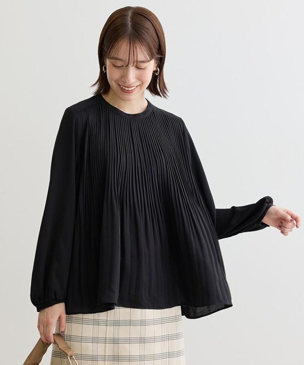 Green Parks 消しプリーツブラウス Black
