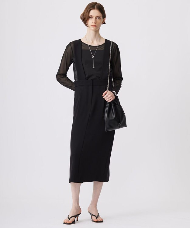 ICB 【洗える】ライトダブルクロス ジャンパースカート ブラック系