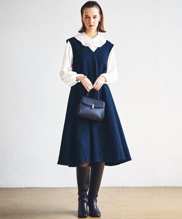 組曲 ファンシーツイード Vネックジャンスカ ネイビー系