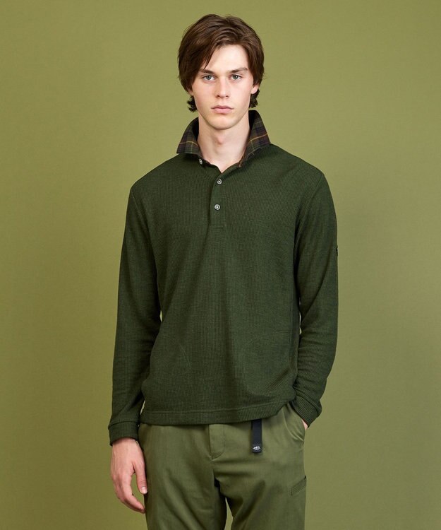 JOSEPH ABBOUD MOUNTAIN 【サスティナブル/吸水速乾】ドライミックスメリノポロ カーキ系