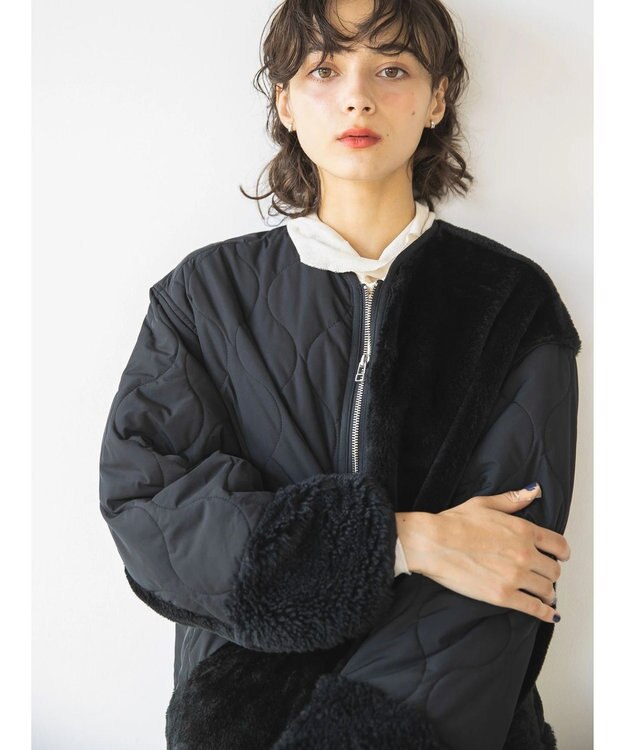 AMERICAN HOLIC キルポカボアＭｉｘキルティングコート Black