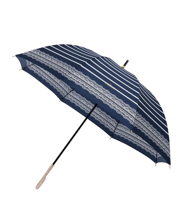 MOONBAT 【雨傘】ランバン　オン　ブルー (LANVIN en Bleu) ボーダー レース 長傘 ネイビーブルー