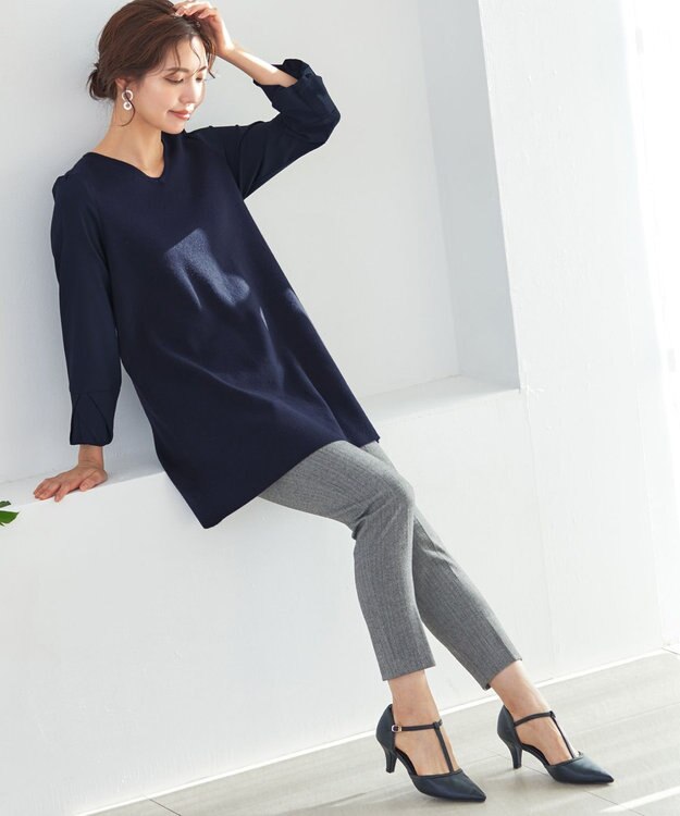 Tiaclasse 【安田美沙子さん着用・洗える】T/R両面起毛ストレッチパンツ グレーチェック