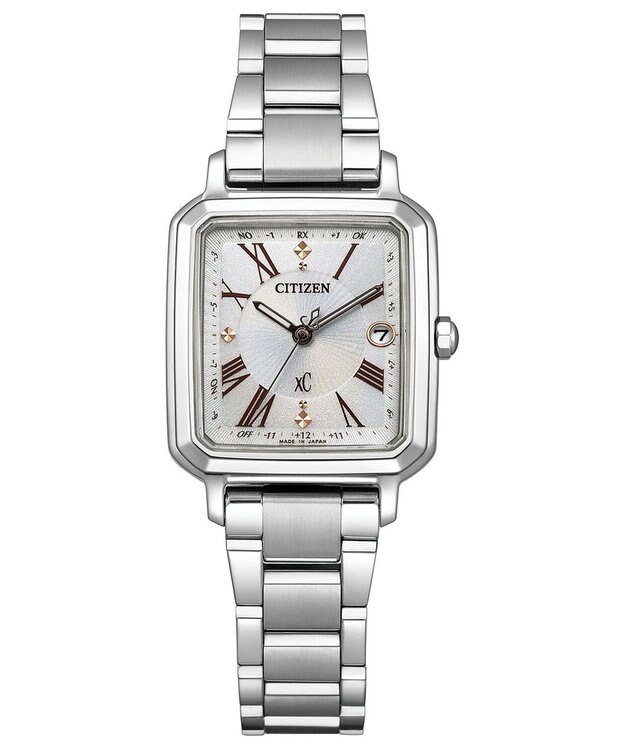 CITIZEN 【替えバンド付き電波時計】電池交換不要のスクウェア2wayモデル シルバーカラー×グレージュバンド ES9500-51A シルバー