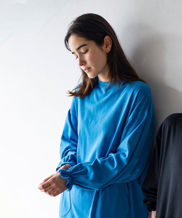 HAAG スマイルコットン LONG SLEEVE ONEPIECE ワンピース ブルー