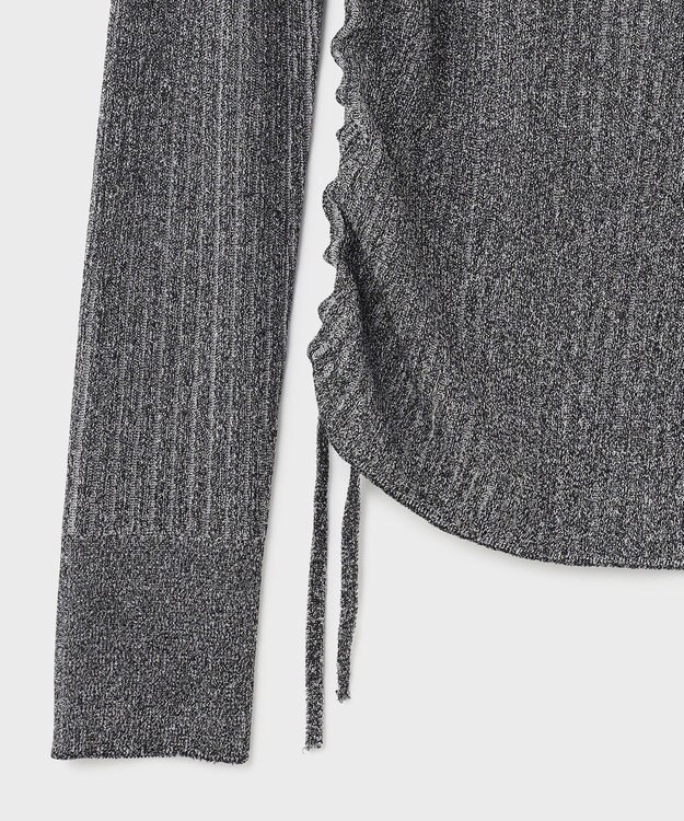 GRACE CONTINENTAL ラメリブクルーネックトップ ブラック