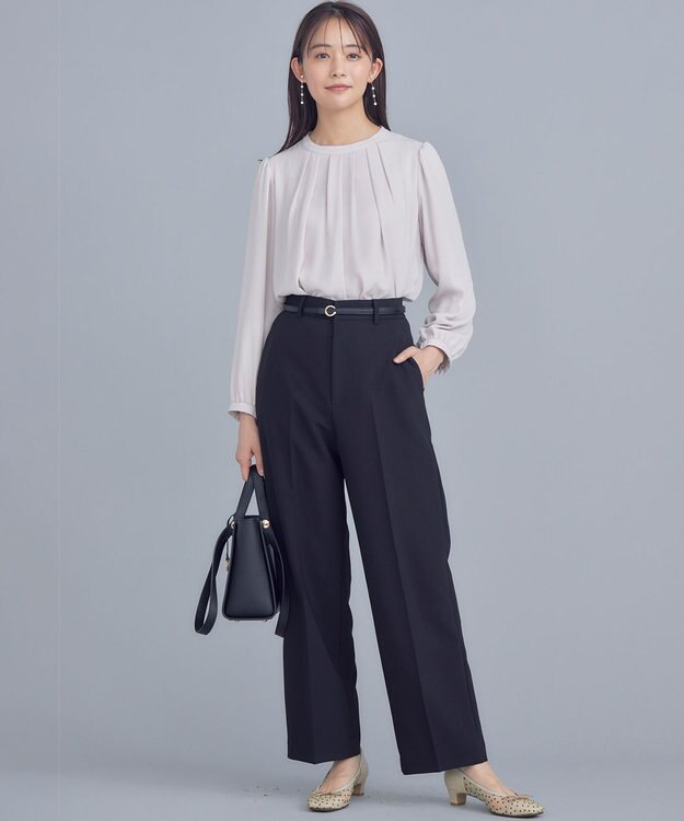 組曲 【WEB限定】ジョーゼットシフォン タックブラウス ピンクベージュ系