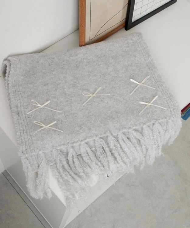 WEGO リボン付きニットストール ライトグレー