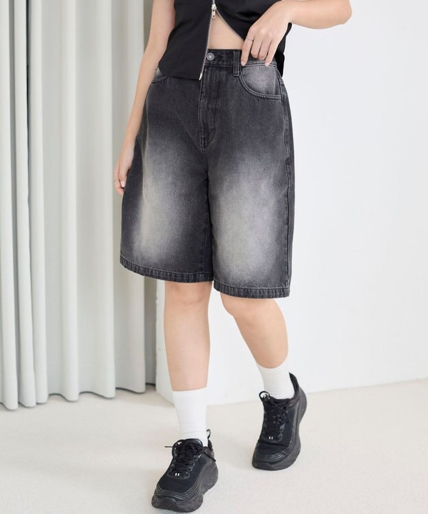 WEGO 【SMサイズ展開】ヴィンテージウォッシュデニムハーフパンツ ブラック