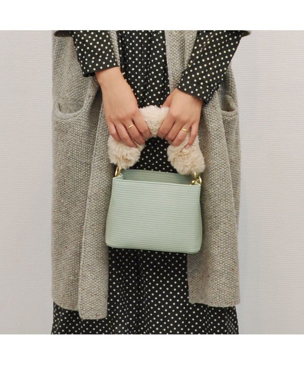 UNBILLION cachecache スパイラルエコファーハンドルスクエアミニショルダー ライトグリーン