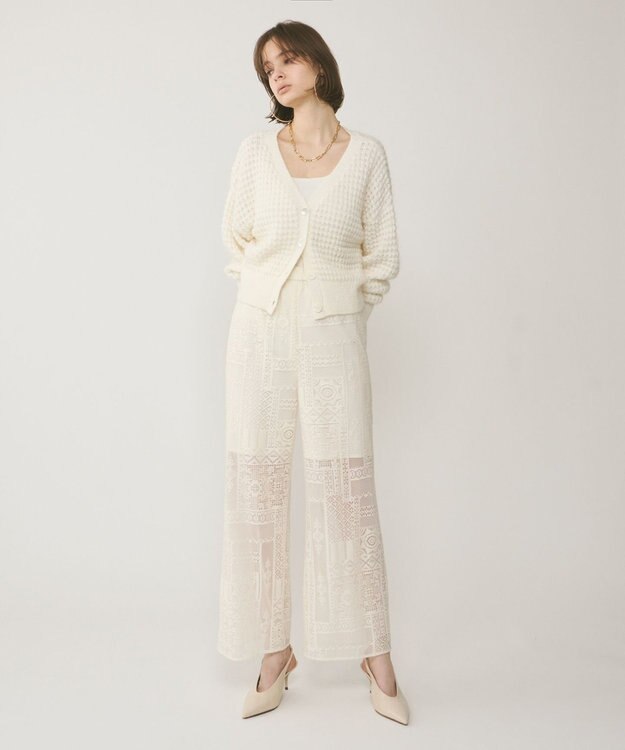 GRACE CONTINENTAL ワッフルショートニットカーディガン ホワイト