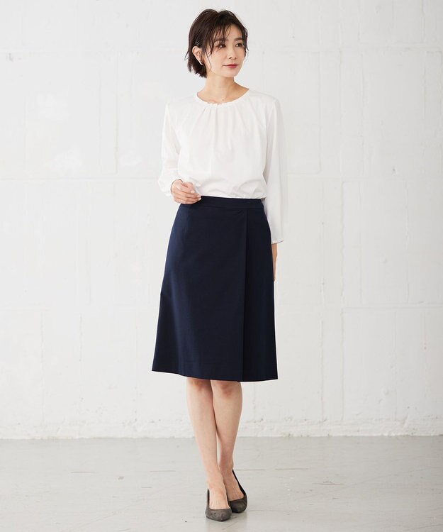 J.PRESS LADIES L 【洗える・UVカット】 アルファクロスジャージー Aライン スカート ネイビー系