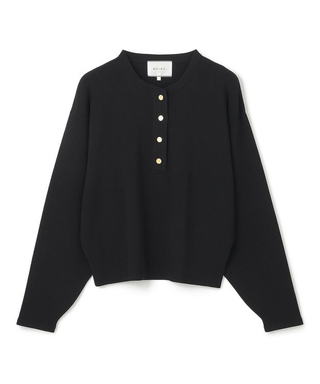BEIGE， 【洗える】LAURA / クルーネックボタンニットトップス Black