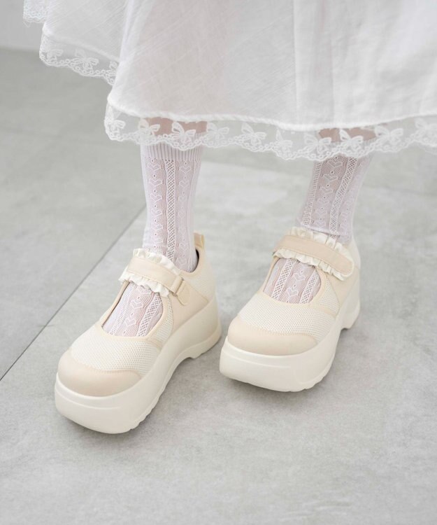 WEGO フリルベルクロシューズ ホワイトアイボリー