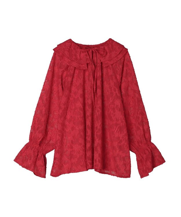 Green Parks シアージャガード花柄フリルブラウス Red