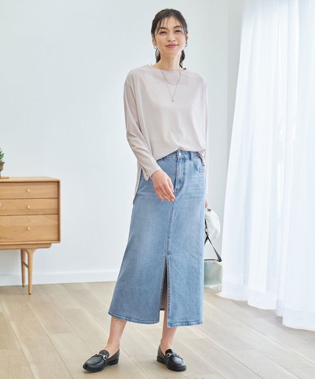 ANY シア―ラウンドネックTシャツ ライトグレー