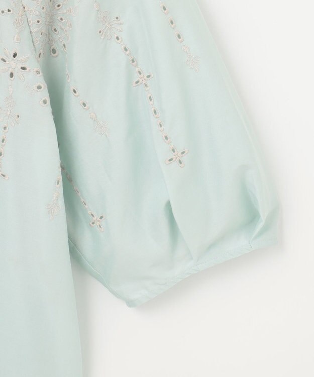 自由区 L 【カタログ掲載・洗える】エンブロイダリーローン ブラウス アクア×ベージュ