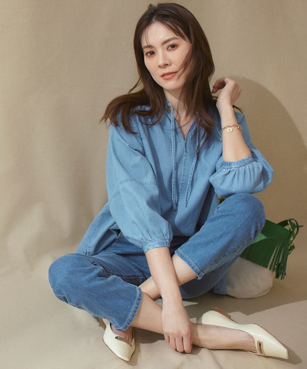 23区 PELLICO セミスクエアトゥ バックル パンプス ライトイエロー系