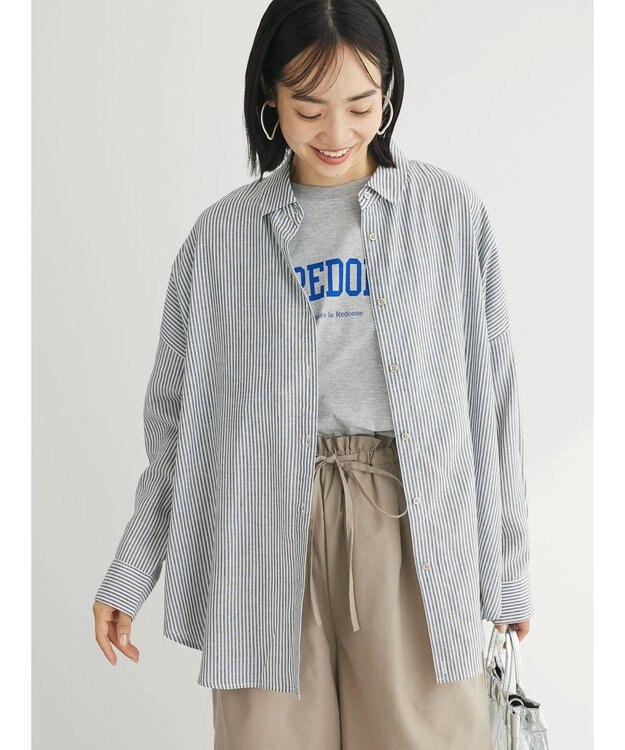 Green Parks リネンレーヨン２ｗａｙシャツ Stripe Black