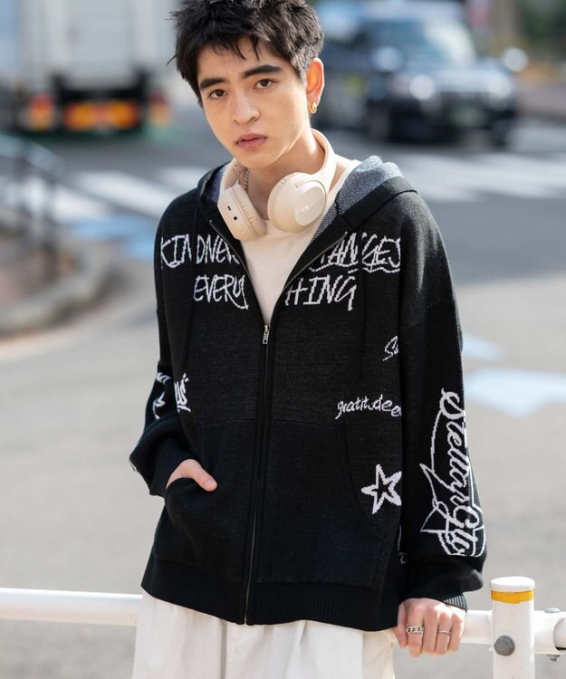 WEGO ジャガードグラフィックニットZIPパーカー