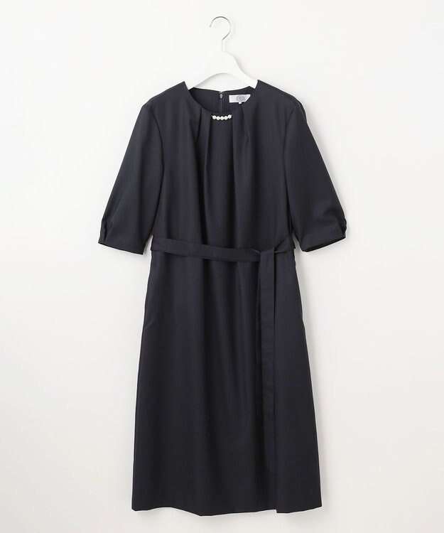 J.PRESS LADIES L 【洗える・UV加工・吸水速乾】OXIJEWELストレッチ ワンピース ネイビー系