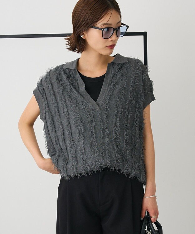 CRAFT STANDARD BOUTIQUE シアーフリンジスキッパーニットプルオーバー Charcoal Gray