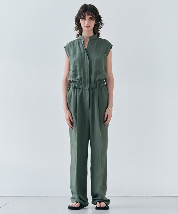 BEIGE， 【洗える】BERNARD / リネンノースリーブオールインワン Olive