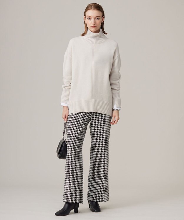 ICB L ハウンドトゥースツイード ワイドストレートパンツ オフホワイト×ブラック系