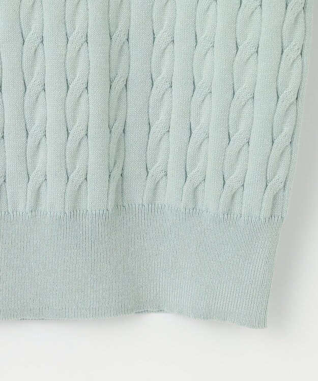 Feroux 胸元刺繍ケーブルポロ ニット ライトグリーン系