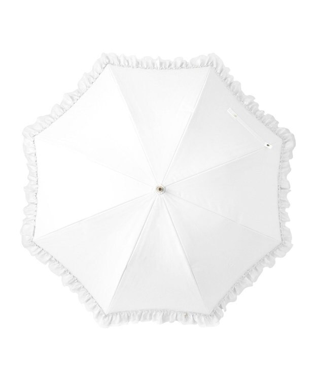 MOONBAT ランバン オン ブルー 晴雨兼用日傘 長傘 ビジュー付きオーガンジーフリル 遮光 遮熱 UV オフホワイト