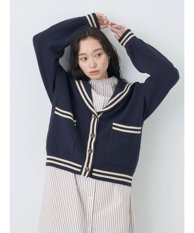 earth music&ecology セーラーニットカーディガン Navy