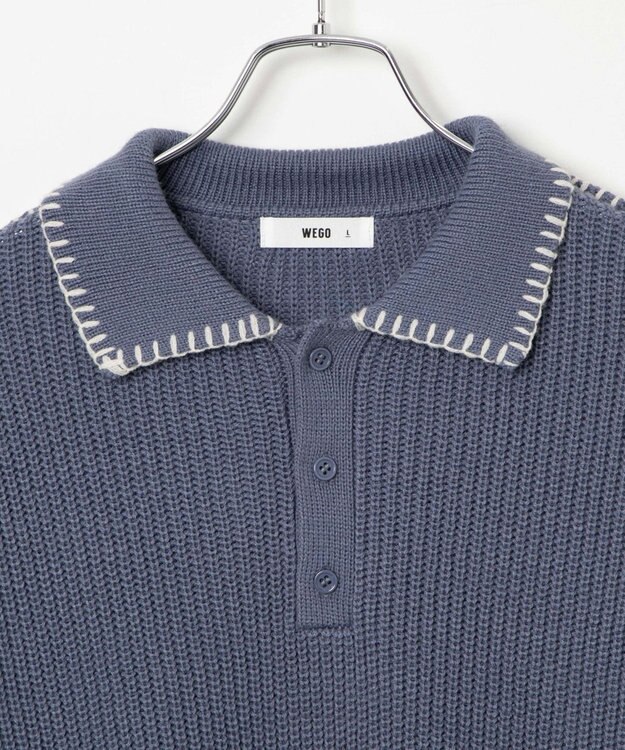 WEGO ハンドステッチポロプルオーバー ブルー