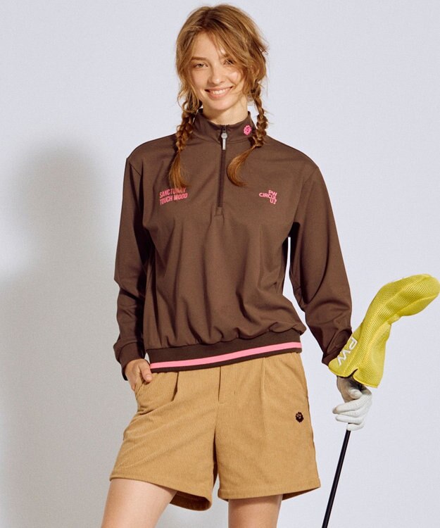 PW CIRCULUS 【吸水速乾 / UV遮蔽率99.5% UVカット / ストレッチ】【WOMEN】ハーフジップロングスリーブモックネックT ゴルフウェア レディース ダークブラウン系