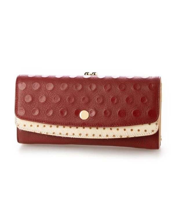UNBILLION perche 牛革×ハラコ風ドットダブルかぶせ長財布 レッド