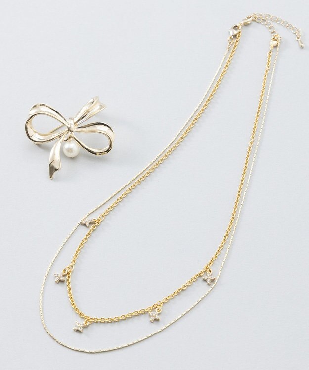 組曲 フラワービジューチェーンネックレス ゴールド系