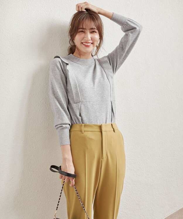 ANY SIS 【洗える】袖フレアーレイヤード ニット ライトグレー系