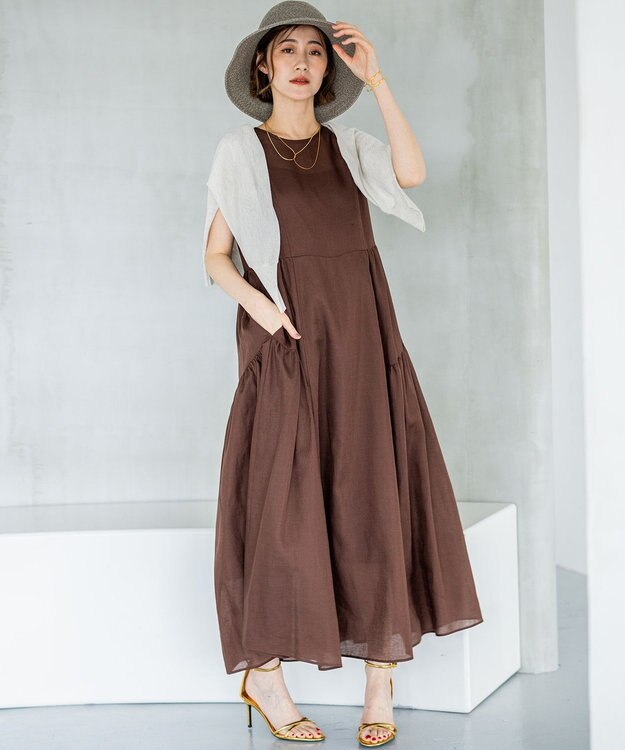 23区 【一部店舗限定/接触冷感/洗える】ラミータンブラー ノースリーブ ワンピース ダークブラウン系