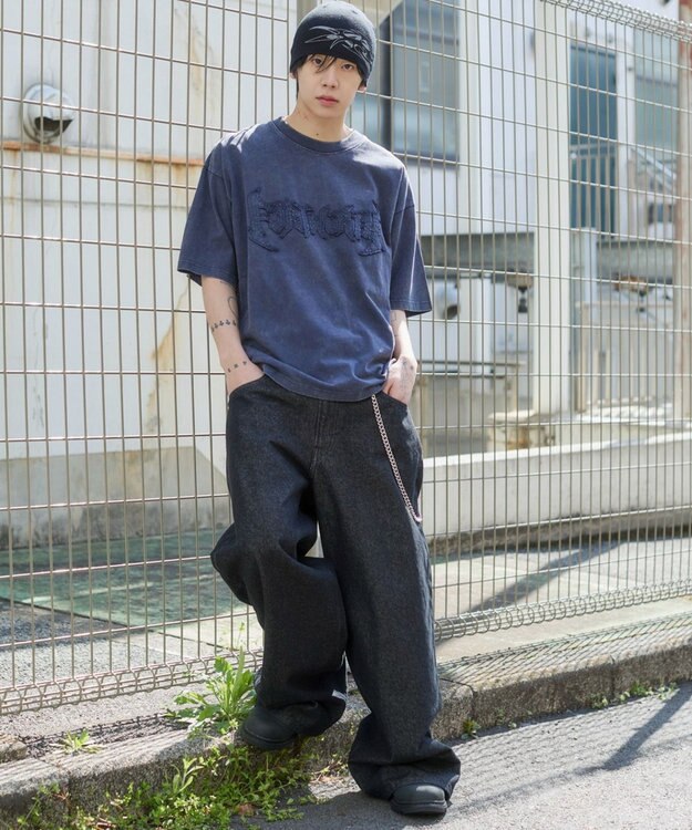 WEGO 【ユニセックス着用ITEM/MLサイズ展開】ブリーチダメージアップリケT（SS） ネイビー