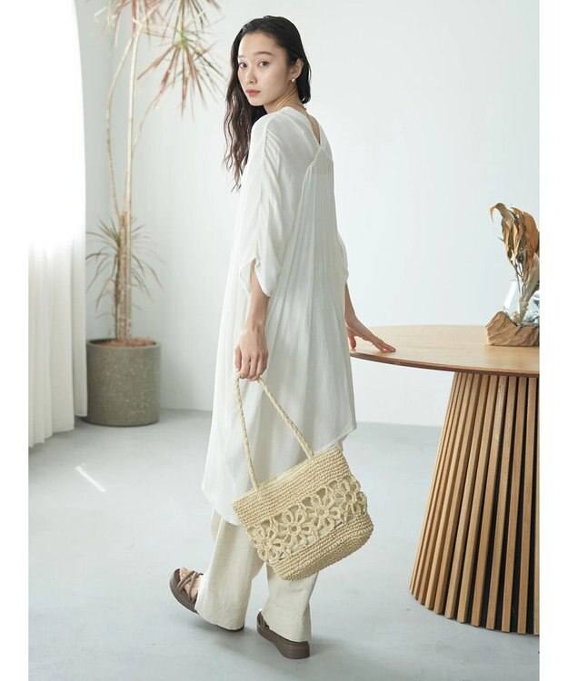 earth music&ecology レーヨンビッグシャツチュニック Ivory