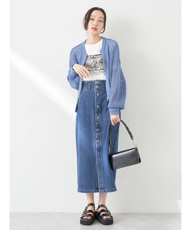 earth music&ecology ボタンナローデニムスカート Medium Indigo